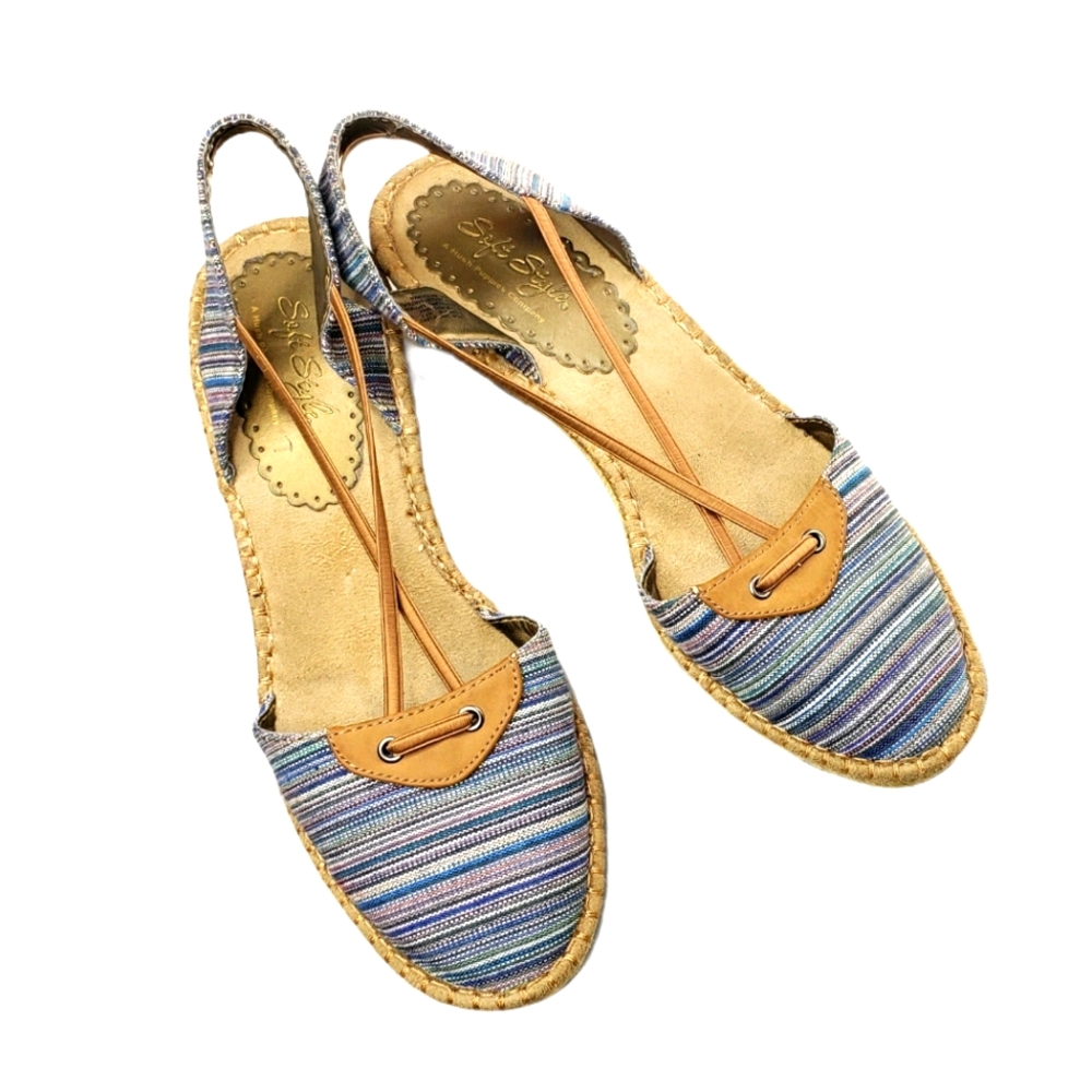 Wedge denim weave espadrilles slingback cushioned